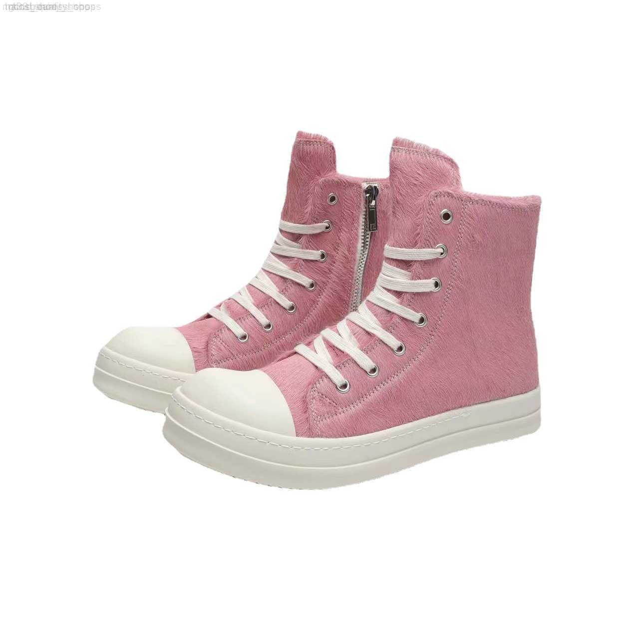 

Men's Rick Casual Shoes Women's High Tops Leather Horsehair RO Owens Street Men's Sneakers, Black