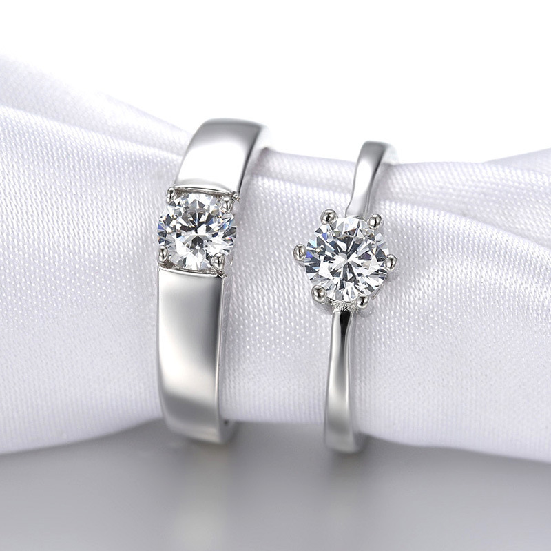 

Best Selling Couple Rings Prong Set AAA Cubic Zirconia Adjustable Size Wedding Ring Sets