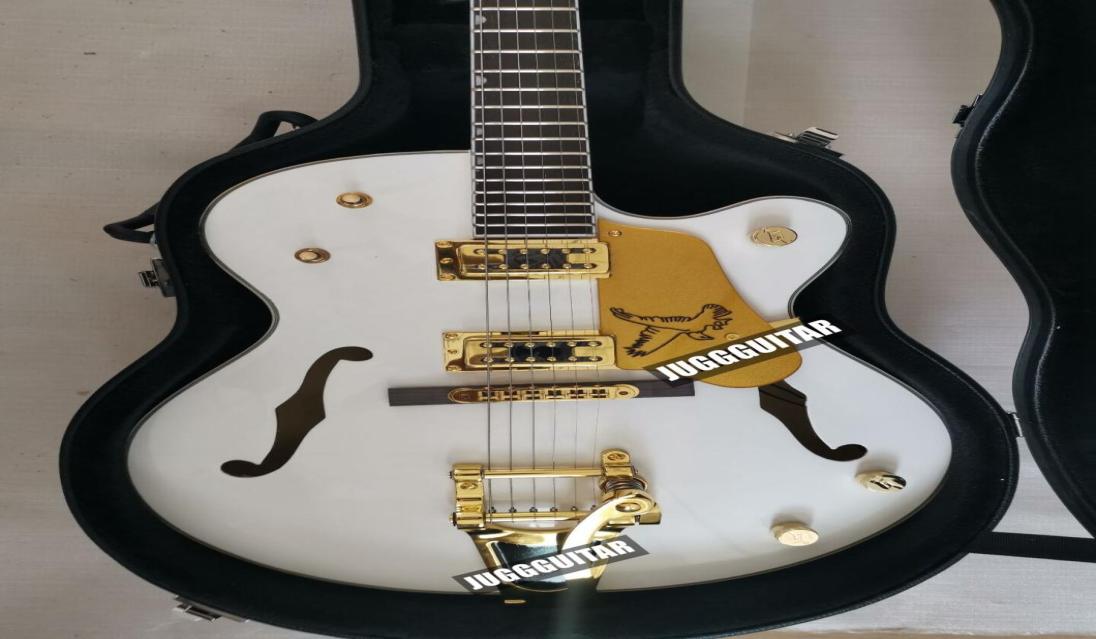 

Rare Gold Sparkle Body Binding White Falcon Hollow Body Jazz Electric Guitar Original G Knobs Imperial Tuners Double F Hole Big4869517