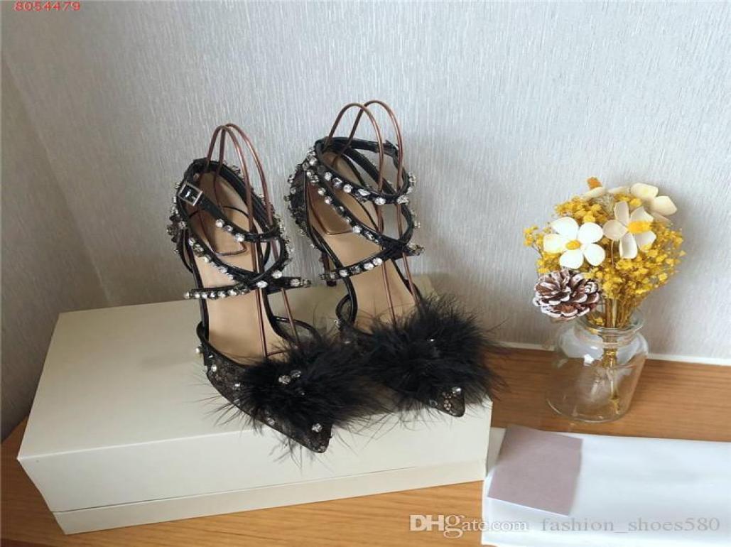 

Womens feather sandals handsewn rhinestone high heel sandals original leather sole stiletto gauze breathable sandals With origin5715502, Red