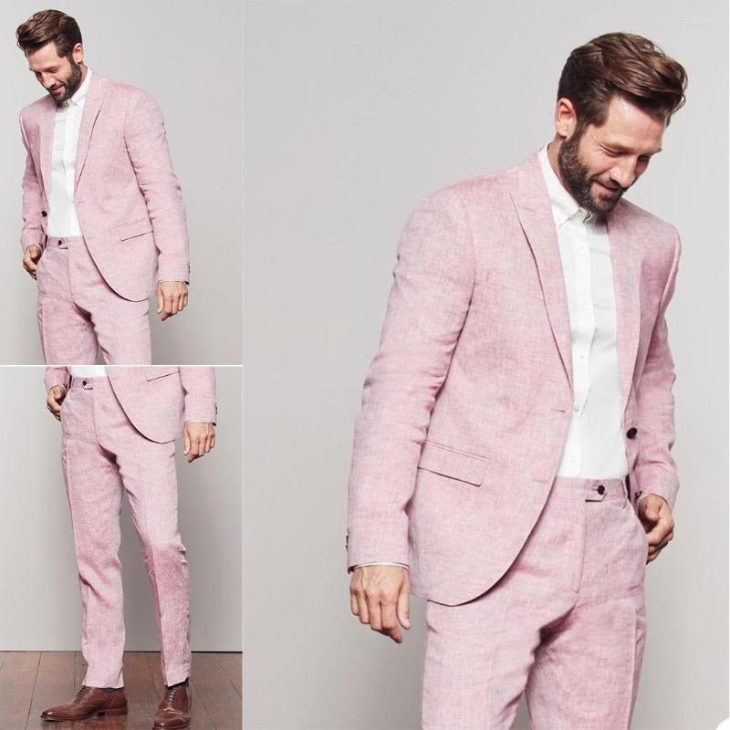 

Men's Suits Summer Linen Pink Wedding For Men Slim Fit Formal Dinner Party Luxury Elegant Dress Custome Large Size Tuxedo 2 Pieces Set, Navy blue