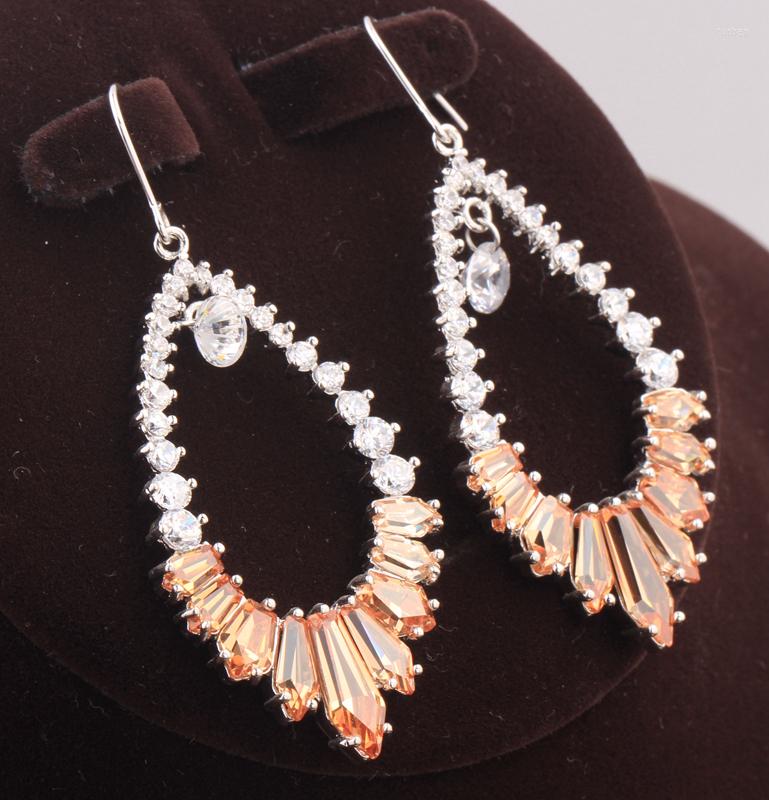 

Dangle Earrings Big Round Champange Orange Morganite Silver Plated Argent Trendy Jewelry Drop Earring S5423