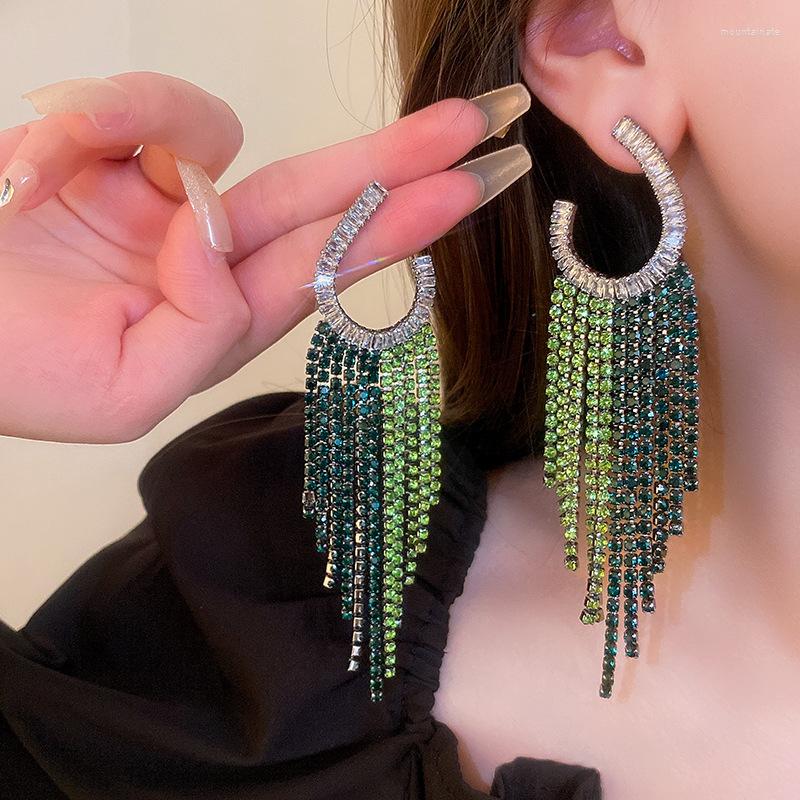 

Dangle Earrings Gorgeous Luxury Green Zirconia Tassels Exaggerated Vintage Earring Classic Jewellery For Women Delicate Charm Jewelry