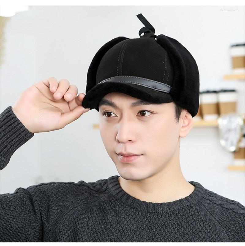 

Ball Caps Men's Real Sheep Shearing Fur Hat Warm Peaked Cap Headgear Dicer Black Khaki Brown