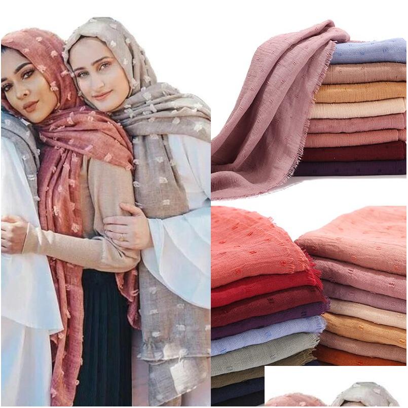 

Scarves Design Women Muslim Plain Cotton Hijab Scarf Fashion Islamic Head Solid Headband Wraps Female Pashmina Long Drop Delivery Ac Dhfw9
