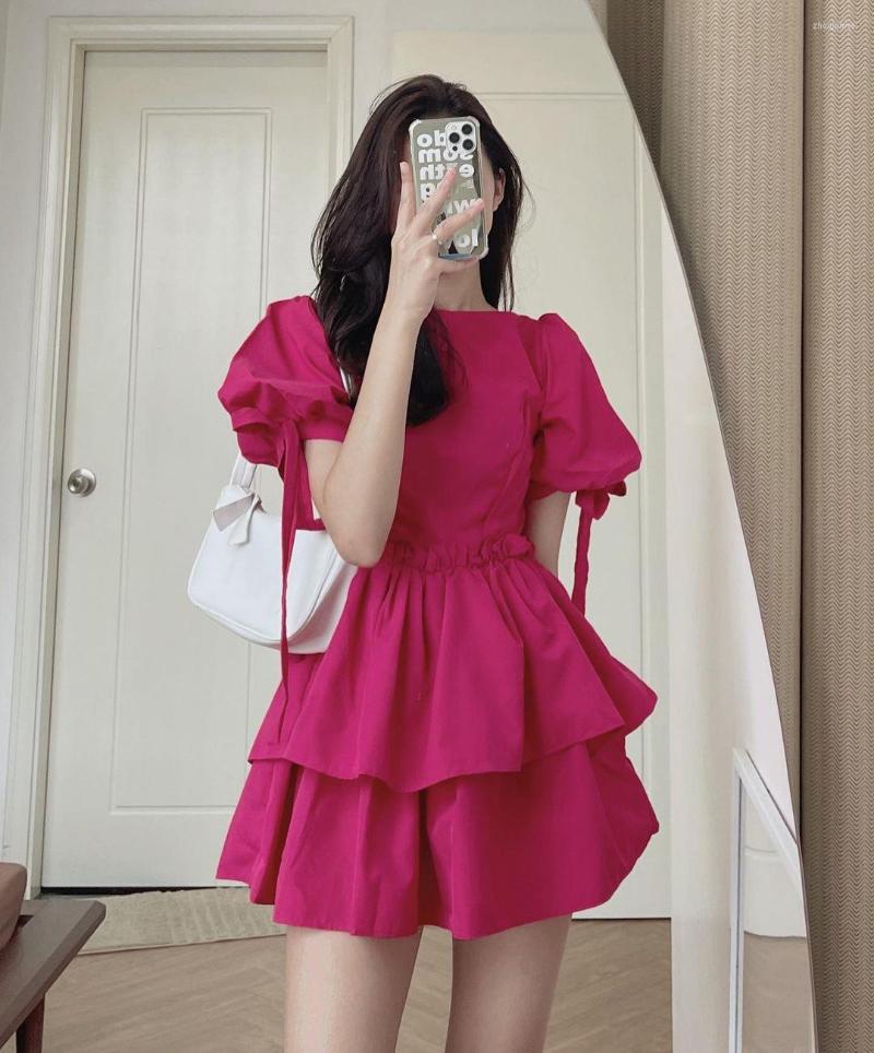 

Party Dresses South Korea Brim Ruffled Lace Hubble-bubble Sleeve Dress, Red