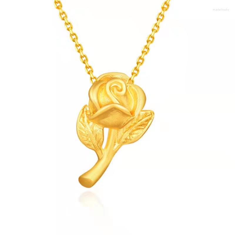 

Chains RUIYI Pure 24K 999 Yellow Gold Rose Flower Pendant Necklace Real 18K AU750 Chain For Women Fine Jewelry Wedding Gift