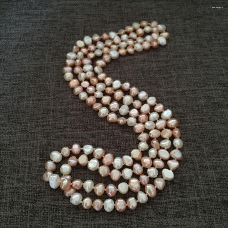 

Chains Design Hand Knotted 120cm 47" 8-8.5mm Baroque Multicolor Freshwater Pearl Sweater Chain Long Necklace Fashion Jewelry