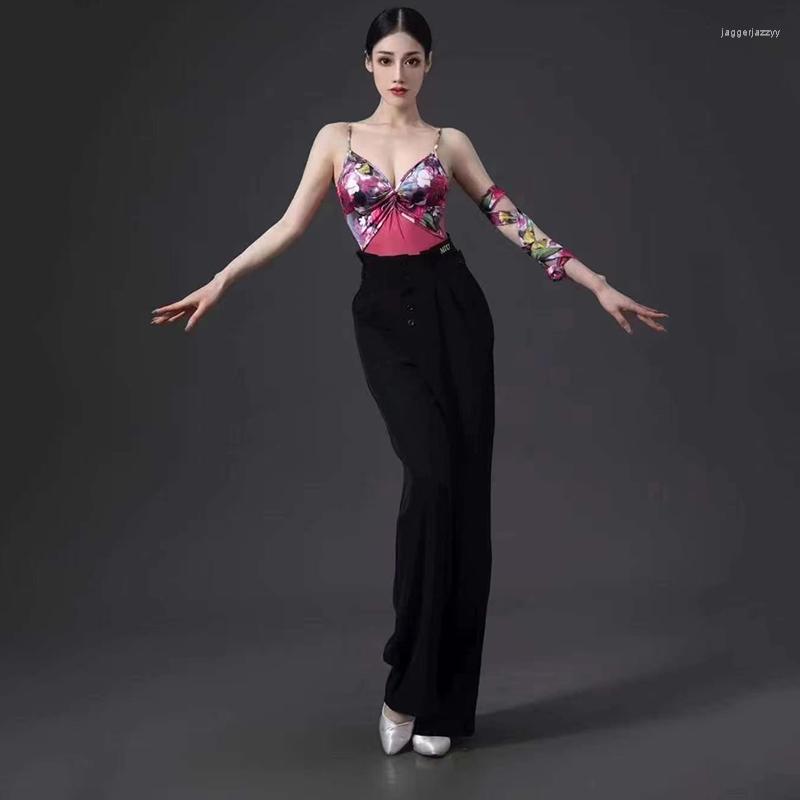 

Stage Wear Latin Dance Costume Modern Gymnastics Bodysuit High Waist Wide Legs Pants Training Clothes Practice DQS12968, Top 1