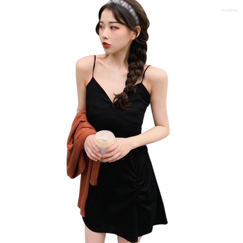 

Casual Dresses Summer Spaghetti Strap Female High Waist Sheath Club Short Plus Size Black Camisole Dress For Women