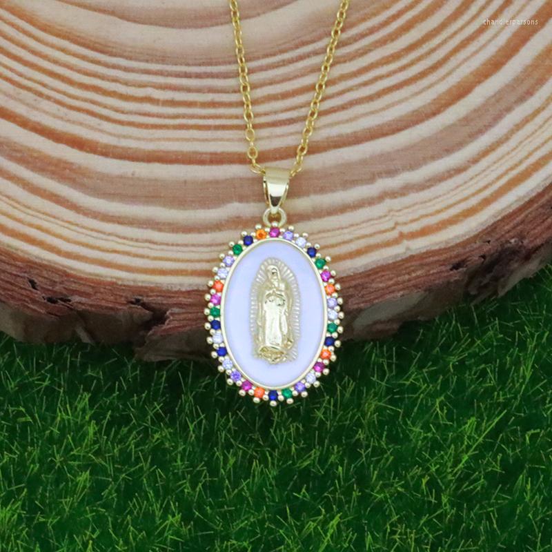 

Pendant Necklaces CZ Crystal Necklace Fashion Catholic Jewelry High Quality Copper Multicolor Zirconia Stone Christian For Women Wedding