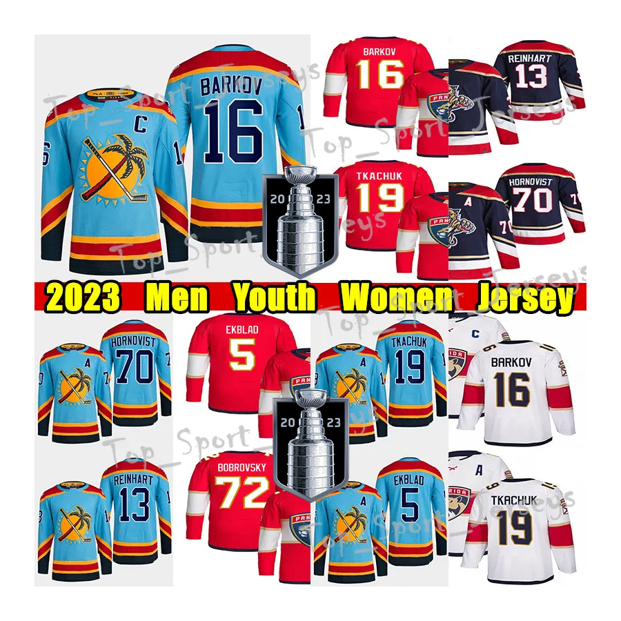 

Florida #19 Matthew Tkachuk 2023 Stanley Cup Final jersey #16 Aleksander Barkov #5 Aaron Ekblad 72 Sergei Bobrovsky Radko Gudas Sam Reinhart Spencer Knight, Light blue new reverse retro youth