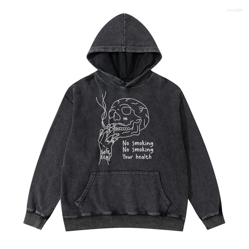 

Men's Hoodies Washed Men Fashion High Street Skulls Graphic Vintage Hip Hop Men's Hoodie Unisex Superior Quality, Black