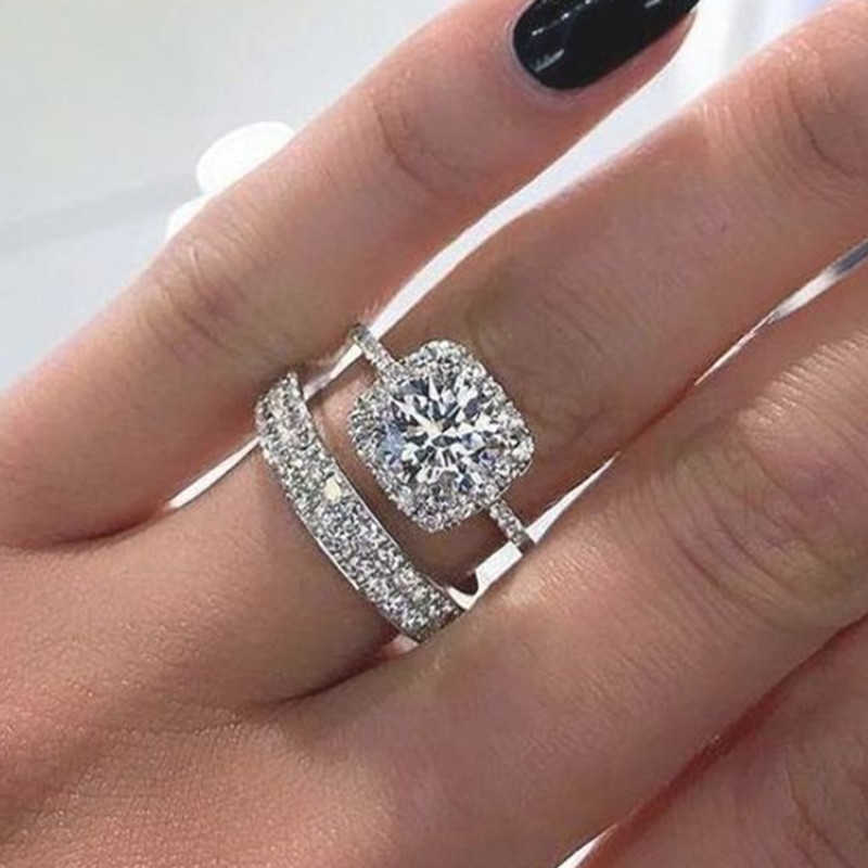 

Band Rings Huitan Fashion Bridal Sets Rings for Women Bling Cubic Zirconia Luxury Silver Color Wedding Rings Modern Design Jewelry AA230524