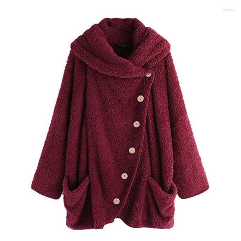 

Women's Jackets Autumn Plus Size Ladies Plush Coat 8XL  6XL Fashion Lapel Button Pocket Single-breasted Solid Color Casual Coat, Auburn