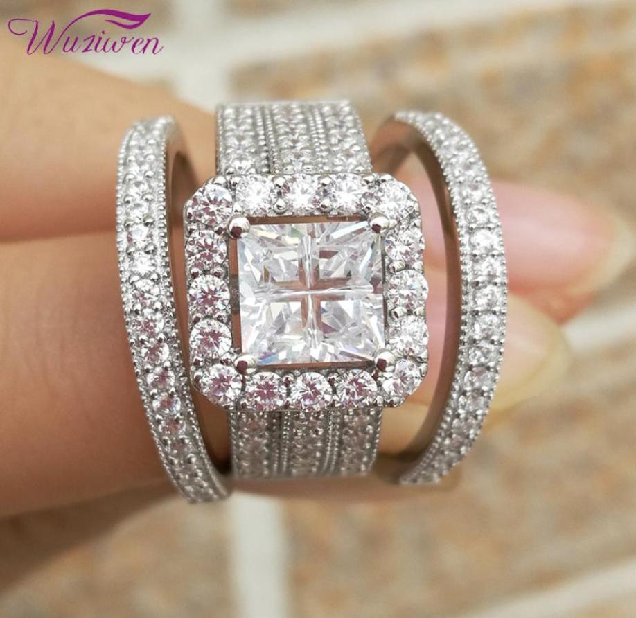 

Wuziwen Halo Wedding Ring Set For Women 3Pcs Bold 925 Sterling Silver Engagement Rings Cross Princess Cut Zircon Classic Jewelry Y8750949