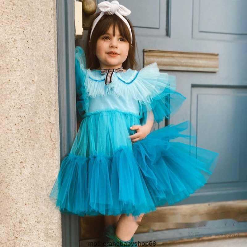 

Ins Girls Gradient Lace Tulle Dresses Kids Stripe Bows Tie Falbala Fly Sleeve Princess Dress Summer Children Pageant Clothing Z0184, Gradient pink
