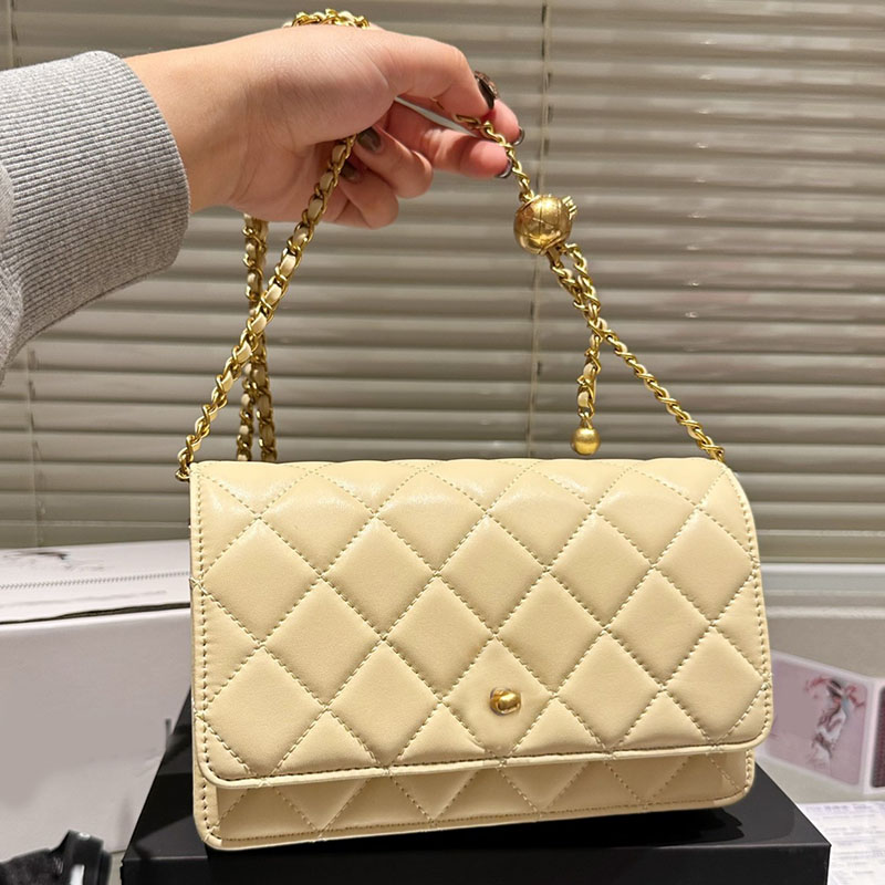 

WOC Women Designer Bag Lambskin Leather Crush Pearl Gold Ball Metal Hardware Turn Lock Matelasse Chain Crossbody Shoulder Handbag Wallet Quilted Totes 20x13cm, Box