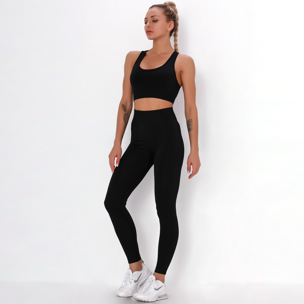 

Seamless knit yoga workout wear Skinny dot jacquard tracksuit Body shaping yoga bra, Purple