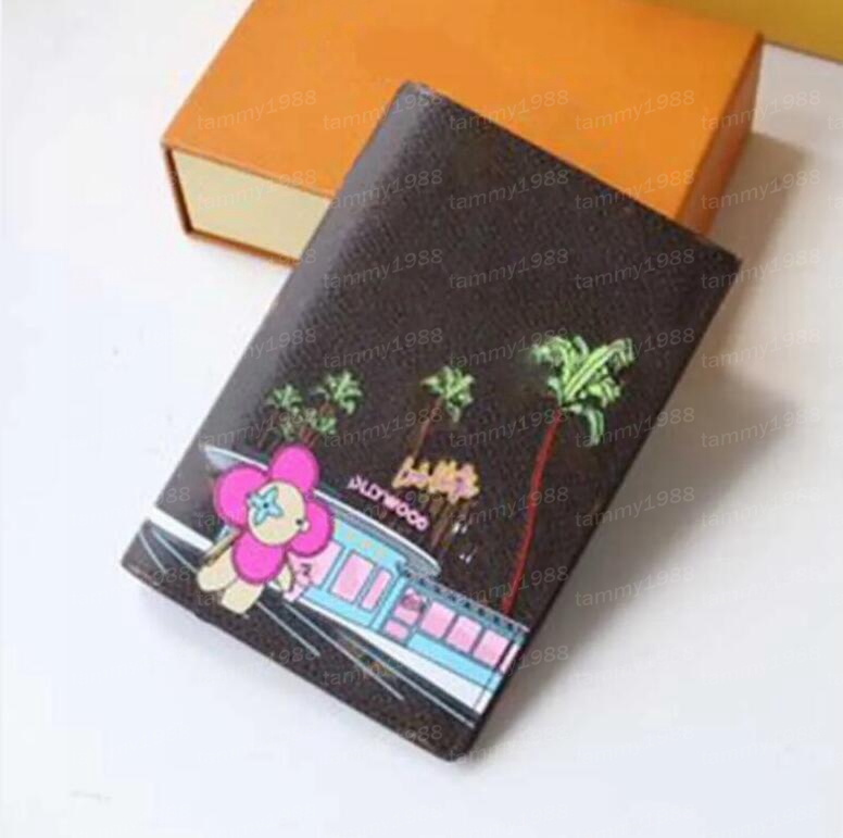 

10A High Quality designer card holder ladies wallet Cartoon graffiti Passport Holder Travel style letter Y coin purses men women embossed short bag Original box, #20