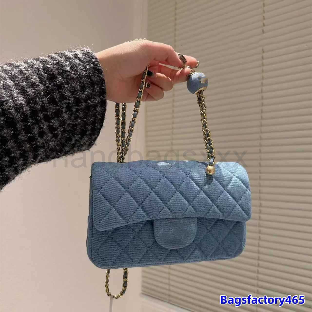 

Denim Golden Ball Women Bag Classic Flap Shoulder mini Adjustable Chain Quilted Luxury Designer Crossbody Fanny Pack Mini Coin Purse Card Holder Key Pouch Cluth, Large