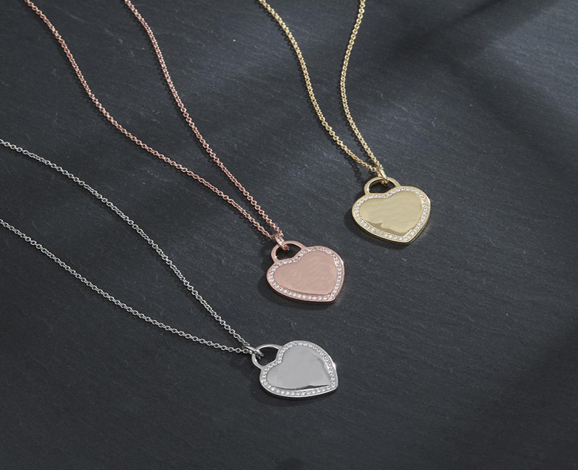 

Fashion Luxury Beaded necklace return to heart tag series jewelry designer gold silver rose with diamonds necklaces party jeweller2835008