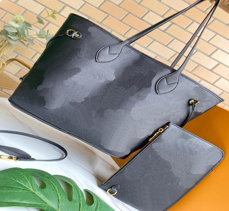 

designer luxury shopping bag 2pcs set women039s handbag with wallet high quality leather fashion new bags women039s handba7005776, Black