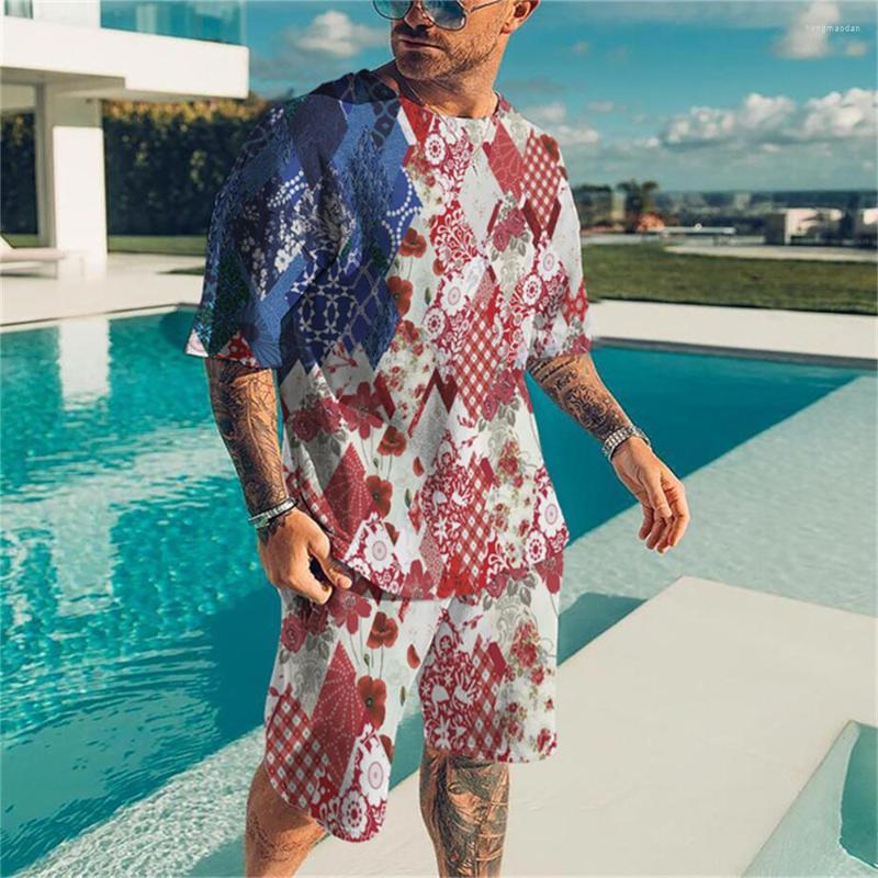 

Men's Tracksuits Summer 3D Printed Men's Short Sleeve Top Shorts Vintage Crewneck T-shirt Beach Casual 2-Piece Set