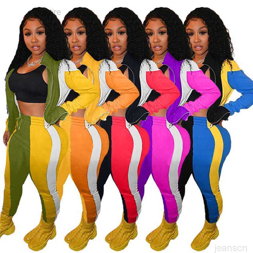 

fall winter clothing women tracksuits jogger suit long sleeve outfits jacketpants panelled two piece set plus size s2xl sports suits, Red