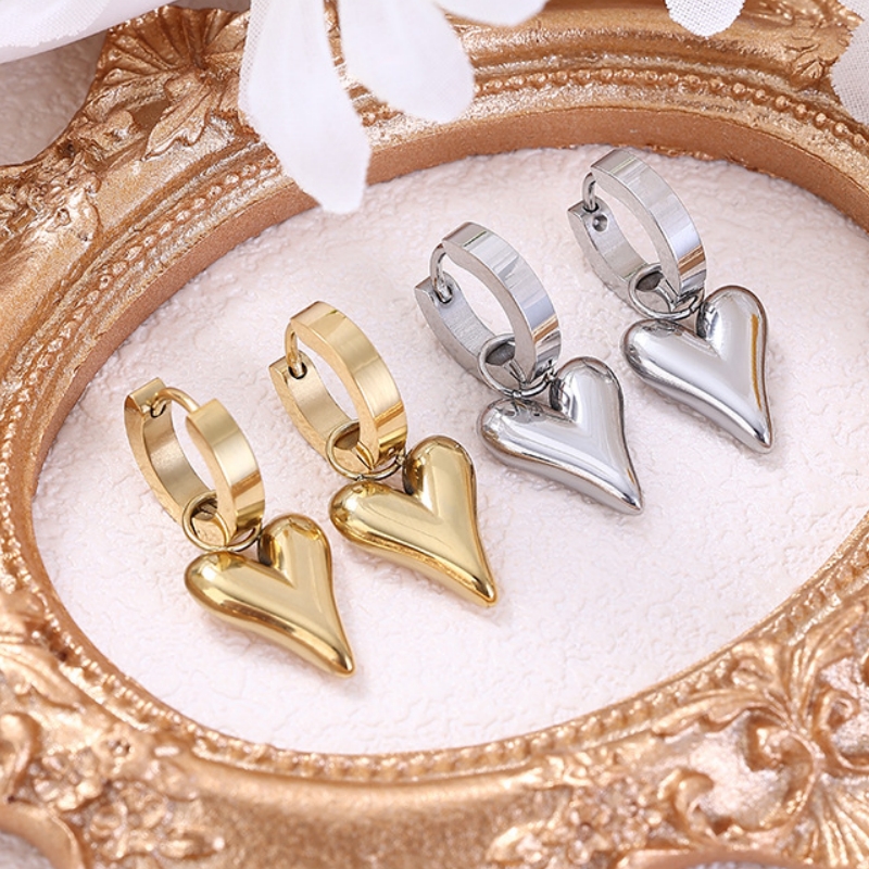 

Fashion Stainless Steel Chic Heart Earrings For Women Charm Gold Color Hoop Earrings Tarnish Free Trendy Gift Jewelry
