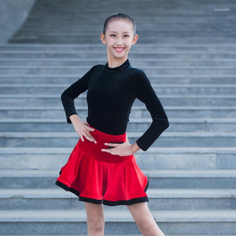 

Stage Wear NY07 LD6096AY Long Sleeve Tops Lotus Kids Latin Dance Skirt For Girl Professional Competition Ballroom Samba Dancing Costume, 002