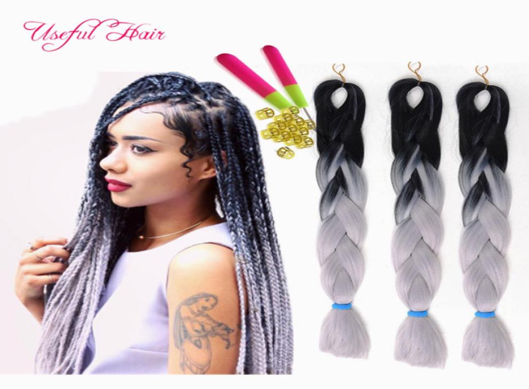

Premium marley 24inch Jumbo BRAIDS SYNTHETIC braiding hair two tone ombre color crochet hair extensions box crochet braids h9964085, Grey
