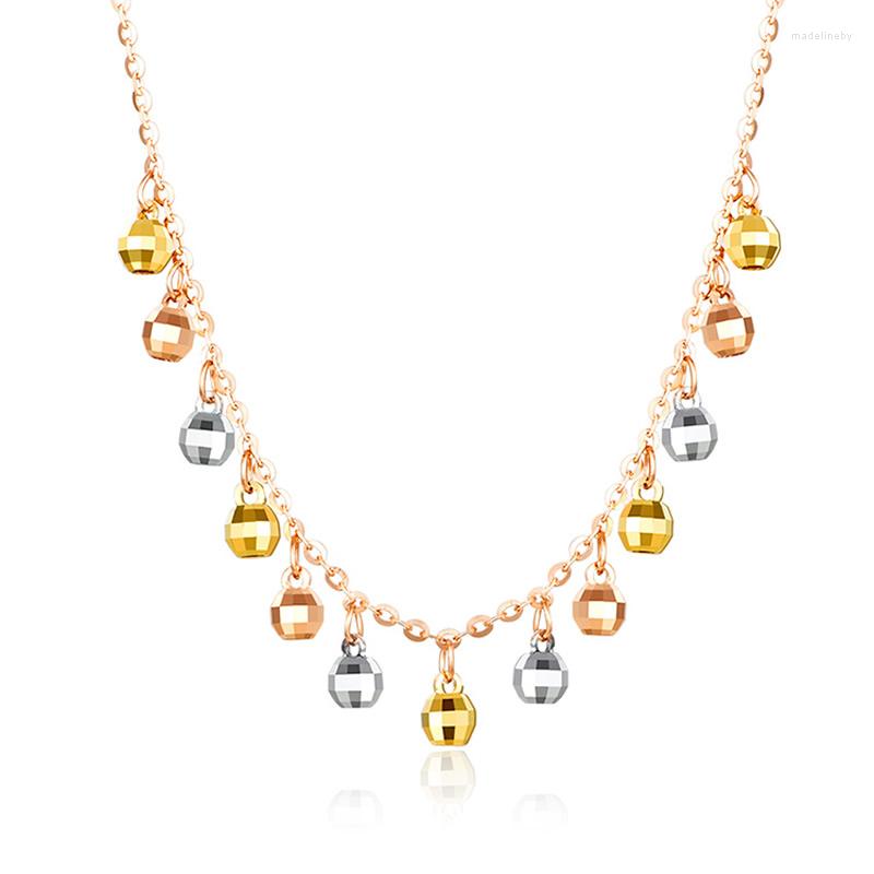 

Chains Pure 18K Rose Gold Necklace Fashion AU750 Beads Pendant
