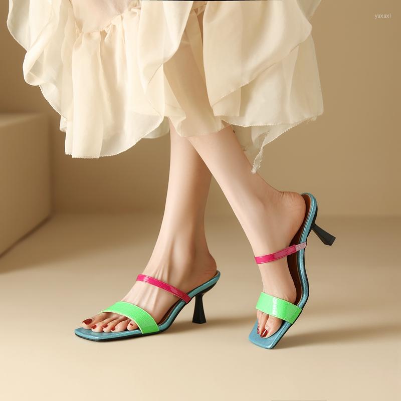 

Slippers Sexy Open Toe Mule High Heels Slipper Stripper Summer Fashion Mixed Color Slip On Slides Women Party Sandal Shoes Footwear 34-48, Green