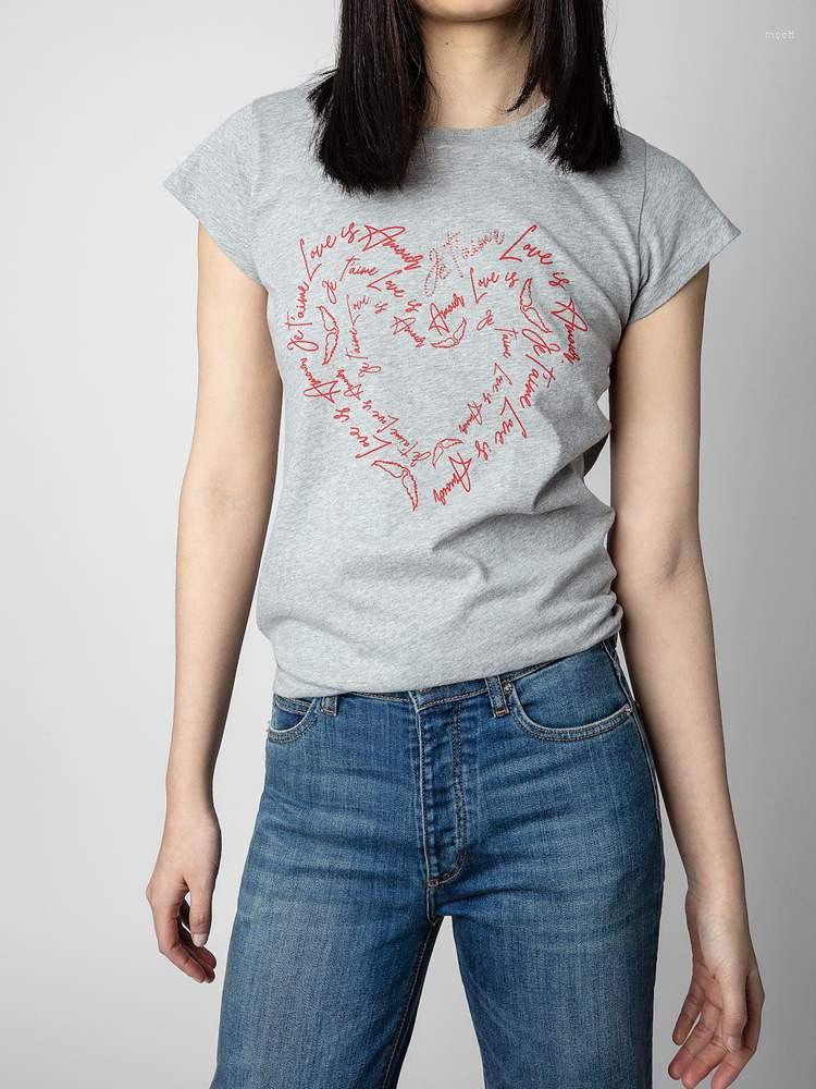 

Women' T Shirts 2023 Summer Women T-shirt Heart Graffiti Pattern Slim Fit Short Sleeves, White