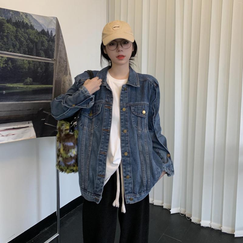 

Women' Jackets 2023 Spring And Autumn Large Vintage Hong Kong Style Denim Loose Fit Korean Slim Jacket Top, Blue