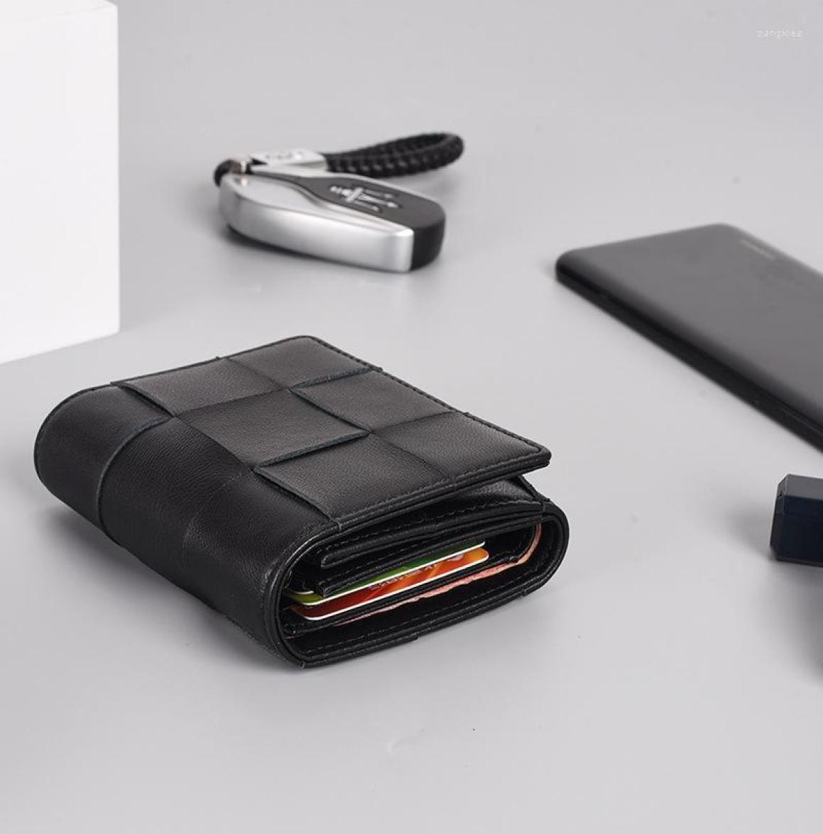 

Wallets 100 Leather Sheepskin Men Short Money Clip Fashion Woven Wallet Simple Business Designer1639647, Black