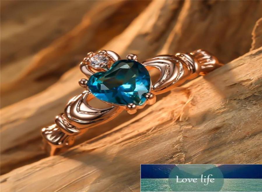

Cluster Rings Blue Green Crystal Zircon Heart Claddagh For Women Wedding Fashion Jewelry Rose Gold Rainbow Stone Engagement Promis8486873