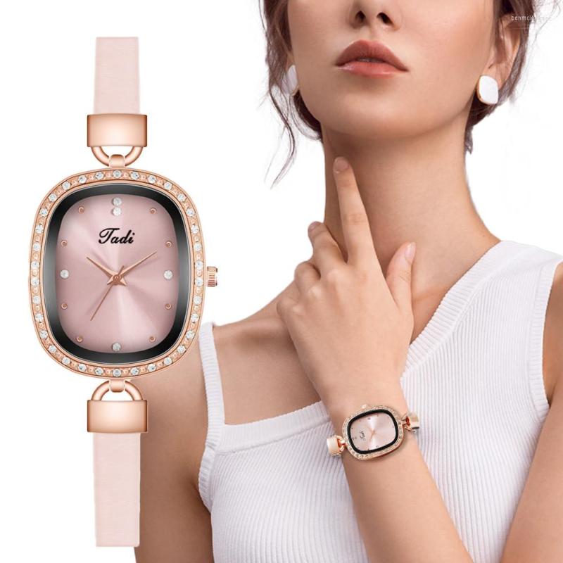

Wristwatches Luxury Simple Watches Women Fashion Rectangle Creative Quartz Leather Elegant Ladies Female Watch With Clock Gifts, White