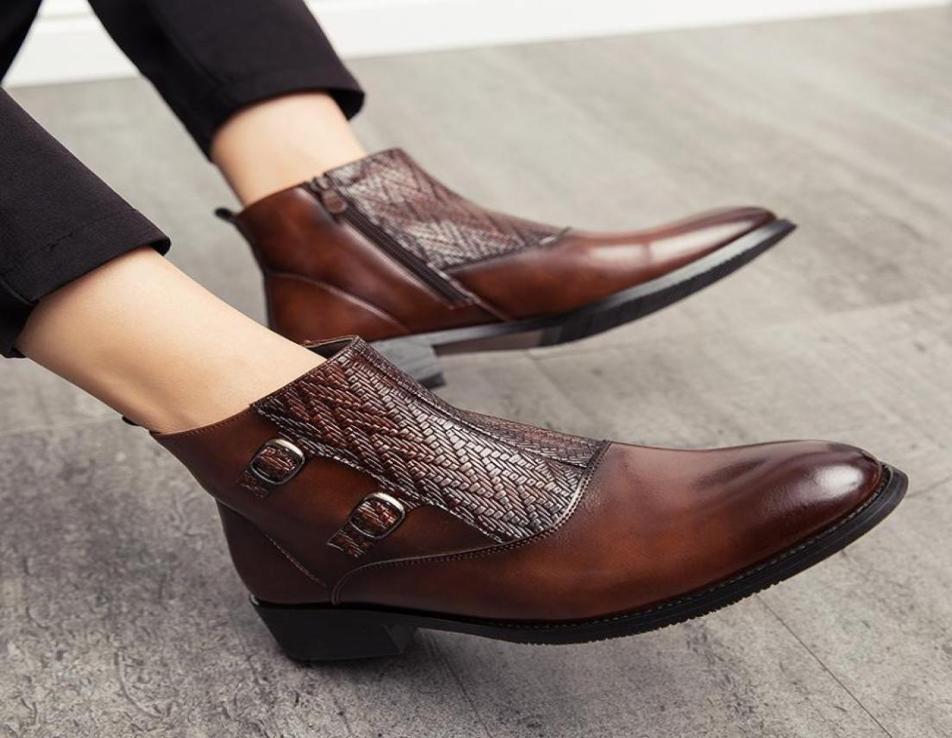 

Dress Shoes Brand Men Boots PU Leather Vintage Fashion Mens Zip Winter Autumn Ankle Military Motocycle For9934369, Black