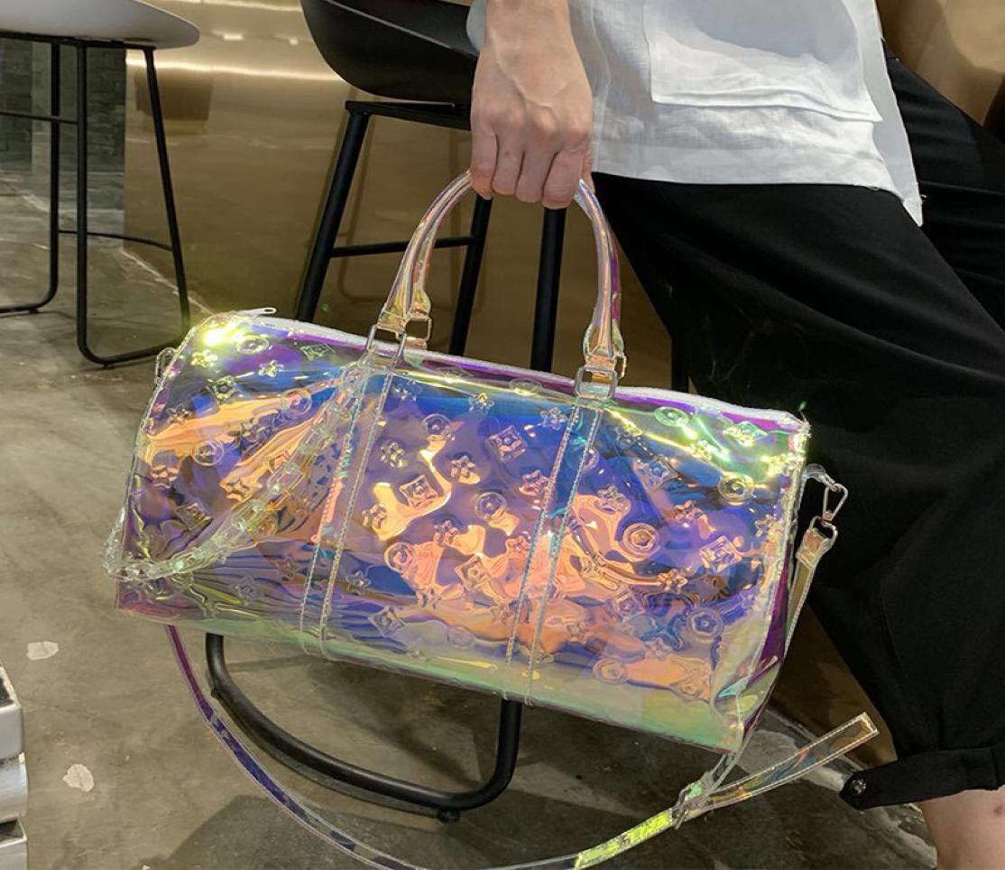 

Sports Gym Bag Transparent Embossed Boarding Luggage Portable Colorful Laser Travel Bags Large Capacity Whole4530476, Sky blue