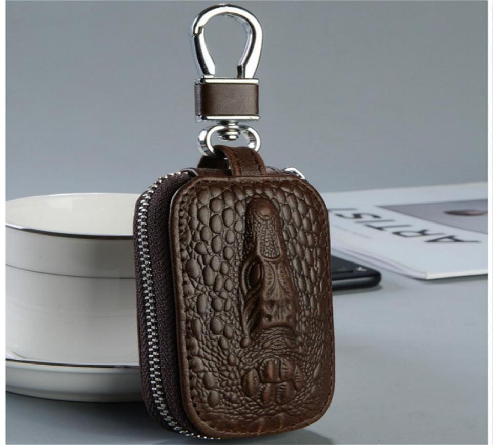 

Genuine Leather Car Key Pouch Vintage Designer Car Key Case Bag Key Chain Holder Crocodile Pattern Organizer Holder9522059, Brown