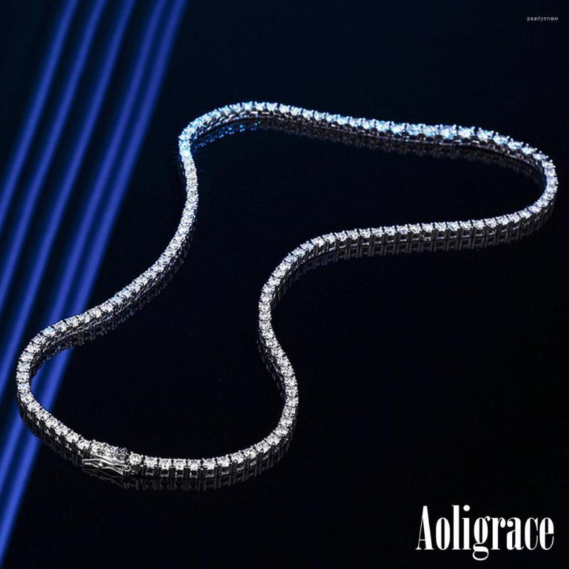 

Chains Aoligrace 0.5CT Moissanite Tennis Necklace For Women Men 15-22 Inches 925 Silver White Gold Plated Jewelry Gift Mother's Day