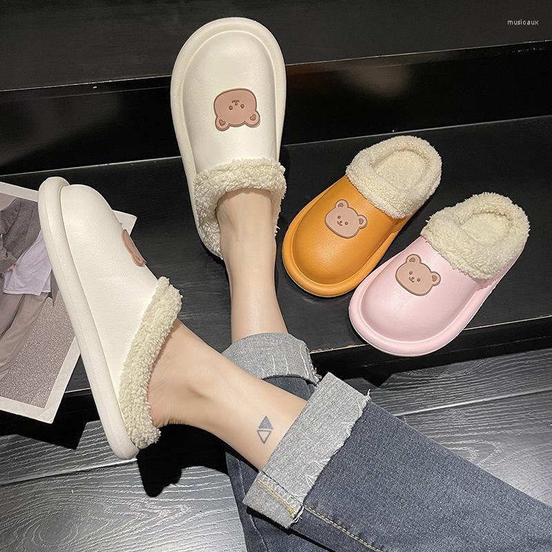 

Slippers Shoes Winter Woman Slipper Flower Low Flock Slides Cover Toe Massage Hoof Heels Short Plush Floral Basic Rubber With Shoe