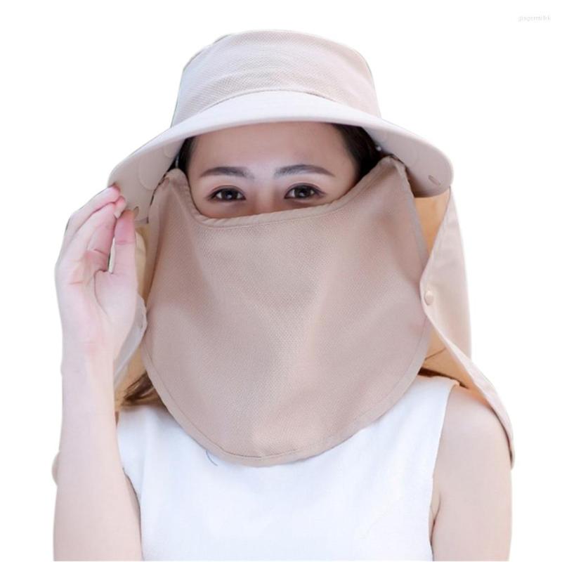 

Wide Brim Hats Women Visor Sun Hat Face Cover Removable Anti-UV Veil Neck Protection Riding Fishing Summer Outdoor Adjustable, Khaki