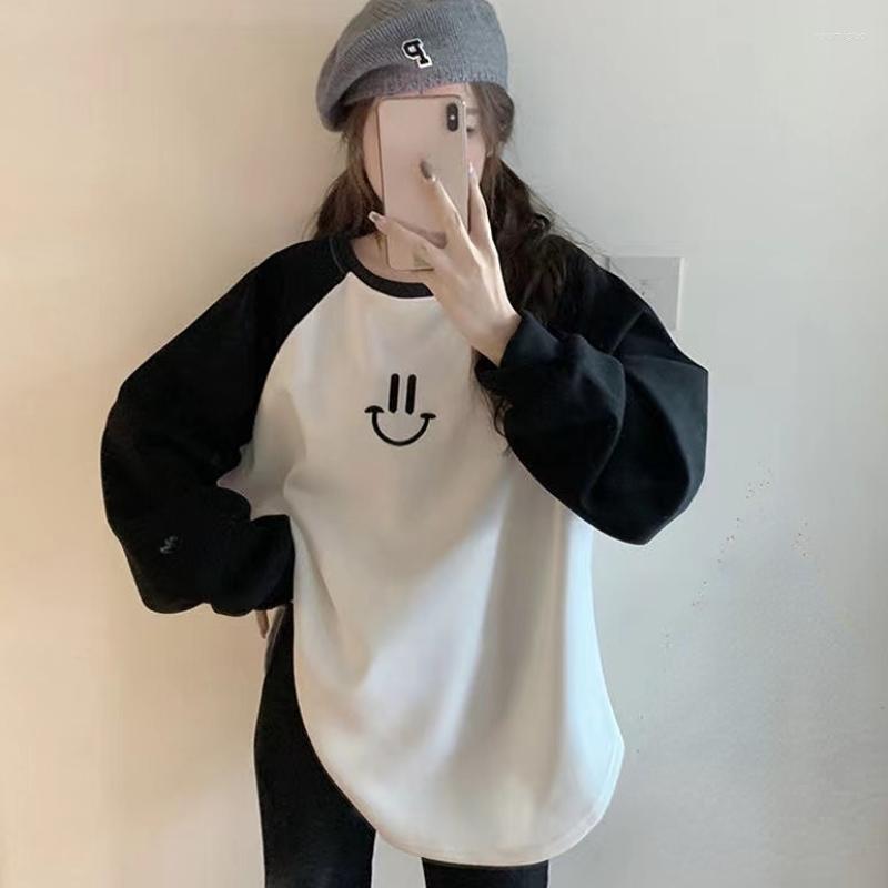 

Women's Hoodies Hikigawa Chic Fashion Women Velvet Thickened Smile Stitch Loose Sweatshirt Streetwear Casual Pull Femme Hiver Top Mujer, Black