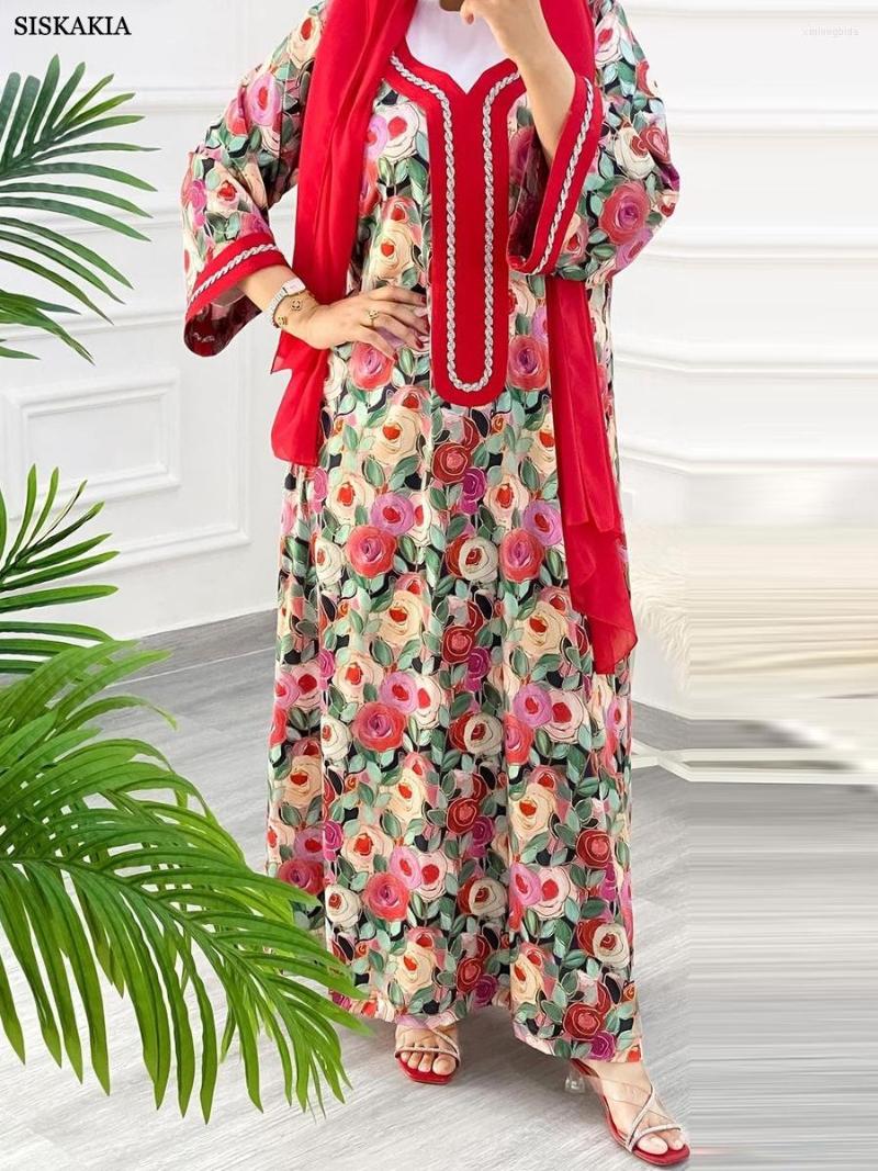 

Ethnic Clothing Abayas For Women Vintage Print Long Dresses V-Neck Colourful Diamonds Robe Ramadan Arab Dubai And Turkish