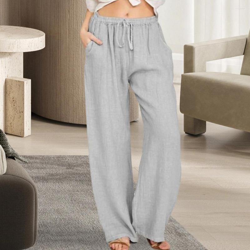 

Women's Pants Women Stay Comfortable Loose Linen Wide-leg Drawstring Waist Side Pockets Female Trousers 's Clothing, Black