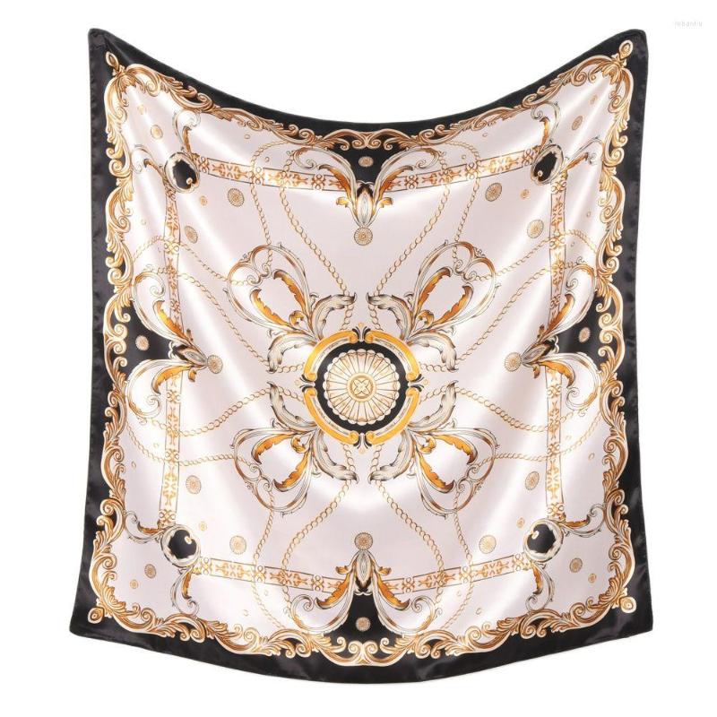 

Scarves Black Gold Silk Scarf Headwraps For Women Four Seasons Hair Scarve Hijab Foulard Iuxe Bandana Femme Outdoor Sports Headscarf