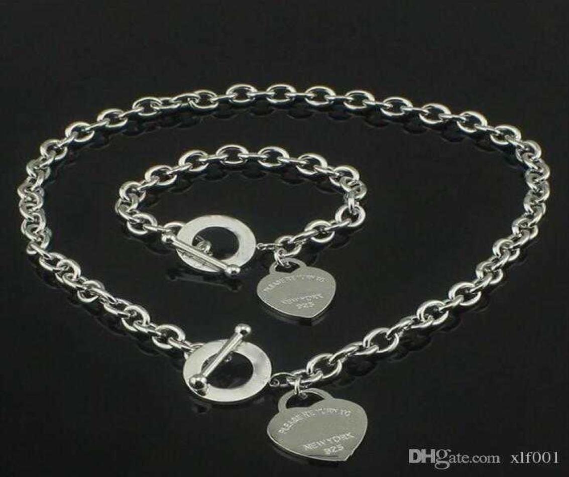 

sell Birthday Christmas Gift 925 Silver Love Necklace Bracelet Set Wedding Statement Jewelry Heart Pendant Necklaces Bangle Se7237975